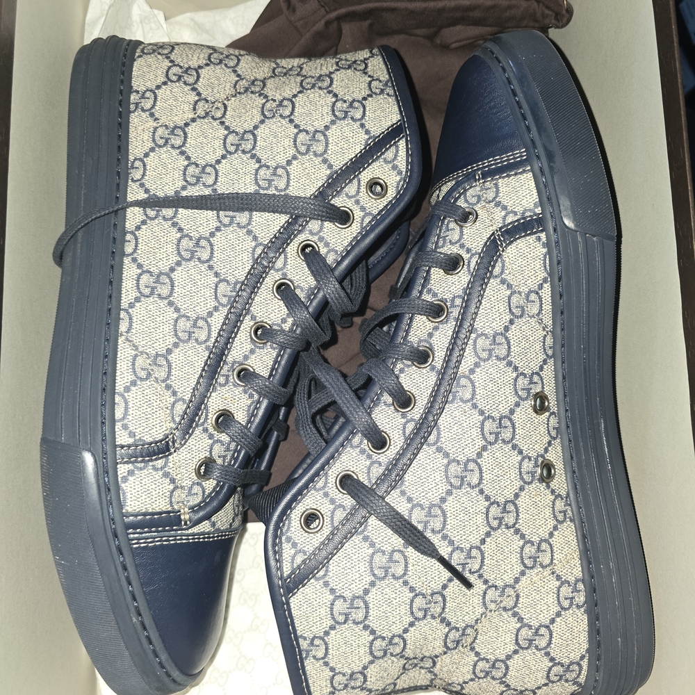 Gucci Blue High-Top Sneakers with Monogram Canvas